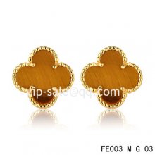 Imitation Van Cleef & Arpels Sweet Alhambra Clover Earrings Yellow Gold,Tiger??S Eye